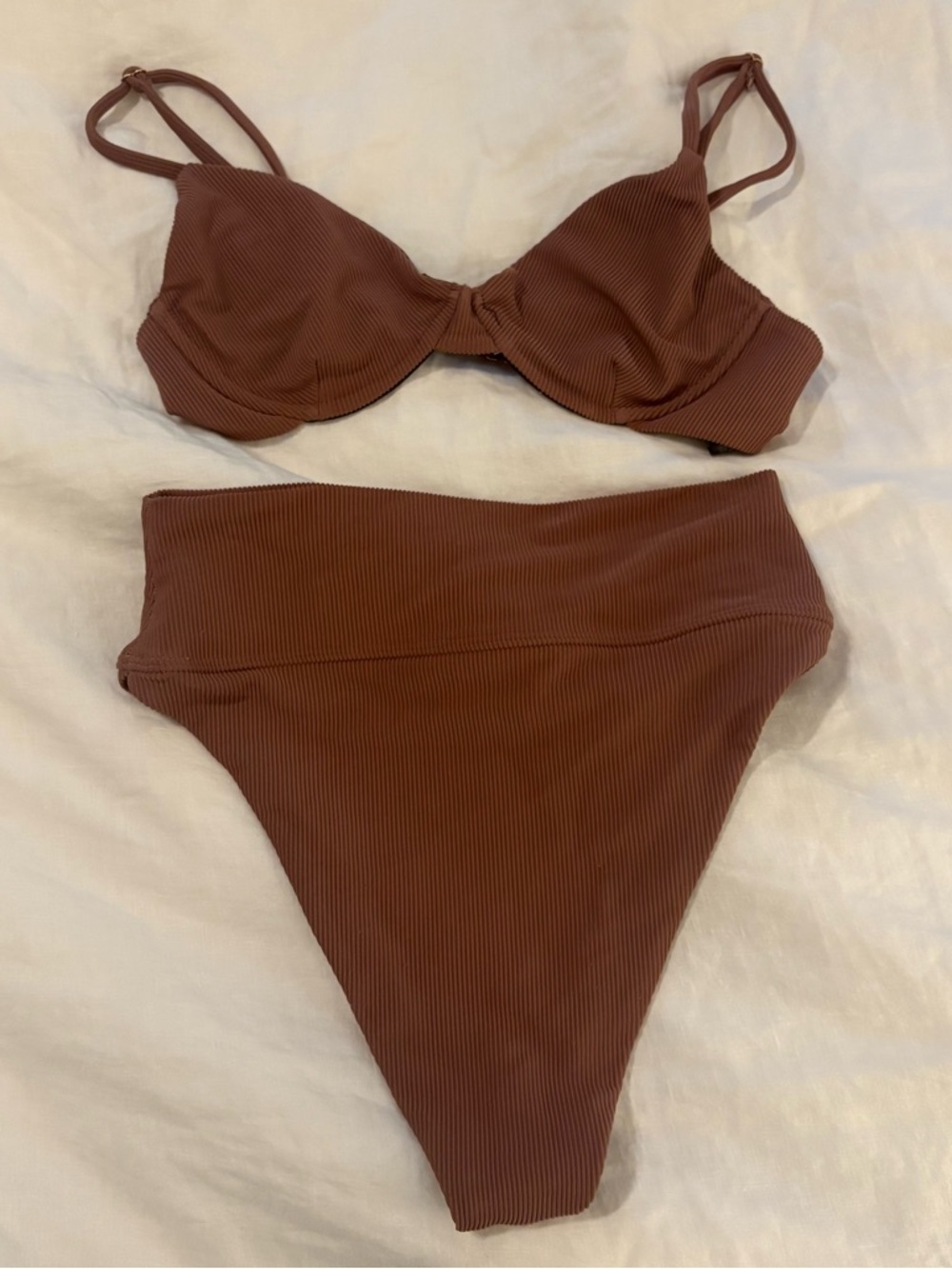 Beach Riot Ribbed High-Waist Bikini Set in Brown